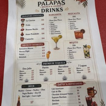 Palapas Brunch & Lounge - Drink menu - Mexican Near Me - Corona, California Palapas Brunch & Lounge - Drink menu - Mexican Near Me - Corona, California