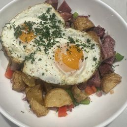 Eggs over easy and Hash Eggs over easy and Hash