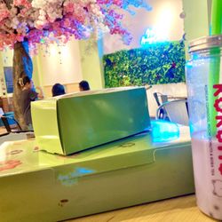 Kokomo - Taro milk tea, box of delicious donuts (assortment) and a potato mozzarella corn dog with sugar and firecracker sauce!