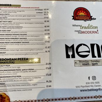 Babba Grill - the menu for the restaurant - Modern European Near Me - Darien, Illinois