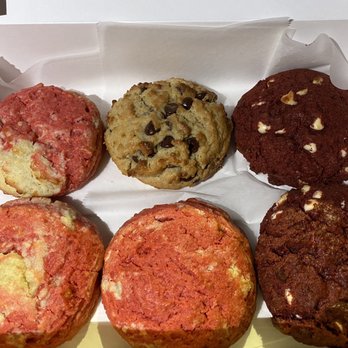 Chip City - Three Strawberries n' Cream, two Red Velvet Cheesecake, one Chocolate Chip - Bakeries Near Me - New York, New York Chip City - Three Strawberries n' Cream, two Red Velvet Cheesecake, one Chocolate Chip - Bakeries Near Me - New York, New York