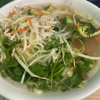 Pho Quan Viet Cuisine - Veggie Pho (minus a few bites because some people don't understand that the camera eats first). - Vietnamese Near Me - Columbia, Missouri