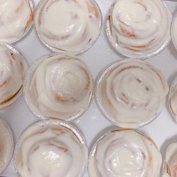 Cross My Heart & Hope For Pie - Golden Cinnamon Rolls frosted with our creamy vanilla frosting.