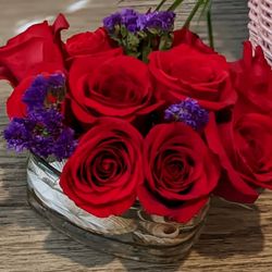 Just For You Florals - DOZEN ROSES IN A KEEPSAKE HEART SHAPED CRYSTAL BOWL