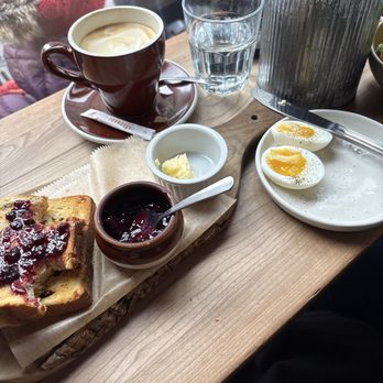 Olive + Gourmando - Cinnamon toast, egg, cappuccino. - Sandwiches Near Me - Montreal, Quebec Olive + Gourmando - Cinnamon toast, egg, cappuccino. - Sandwiches Near Me - Montreal, Quebec