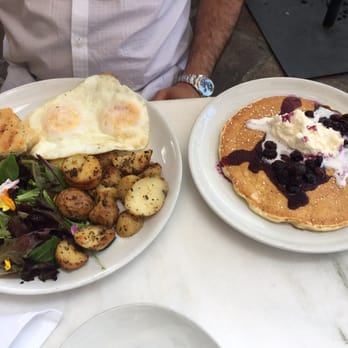 Ollo - 2 farm eggs with lemon blueberry pancake! - New American Near Me - Malibu, California Ollo - 2 farm eggs with lemon blueberry pancake! - New American Near Me - Malibu, California