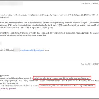 MagiCleanMaid - Explanation for additional $455 charge.. Services noted include standard services on his website (see other other image) - Home Cleaning Near Me - San Diego, California MagiCleanMaid - Explanation for additional $455 charge.. Services noted include standard services on his website (see other other image) - Home Cleaning Near Me - San Diego, California
