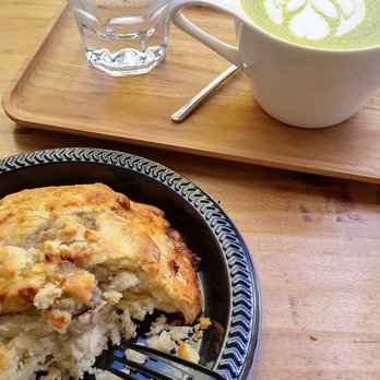 9Bar HNL - Green Tea Latte with banana walnut scone~slightly warm and fully wonderful! - Coffee & Tea Near Me - Honolulu, Hawaii