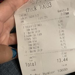 Our order wasn't even accurate and they charged me $4.95 for "extra bacon". I could buy a pack of bacon for that amount!! Our order wasn't even accurate and they charged me $4.95 for "extra bacon". I could buy a pack of bacon for that amount!!