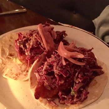 Huddy’s - Crispy Wild Rockfish Tacos...bad lighting but delicious! - Gastropubs Near Me - Redondo Beach, California