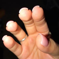 Pearl Nails Plus One - Dry skin, tips of nails were left rough and not filed