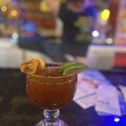 Fuzzy's Taco Shop - Shrimp'a'lada a la Skyler. The best michalada in the state of Colorado. Shiner Bock, shrimp, Zing Zang, tajin . . . holy cats