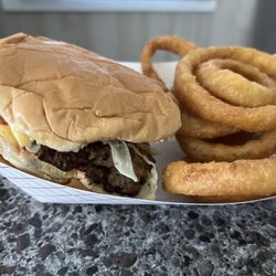 McDonalds Family Restaurant - 1/2 lb cheeseburger with onion rings