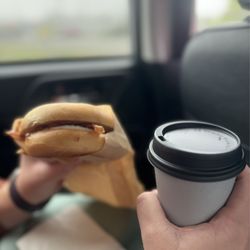 Bean Me Up - Bacon and egg bagel and an 8oz hot chocolate.