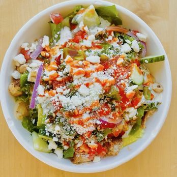 Rachel's Mediterranean Grill - Chicken souvlaki bowl, build your own, with fresh ingredients, topped off with premium feta cheese and hot sauce! Don't forget the dill. - Mediterranean Near Me - Depew, New York Rachel's Mediterranean Grill - Chicken souvlaki bowl, build your own, with fresh ingredients, topped off with premium feta cheese and hot sauce! Don't forget the dill. - Mediterranean Near Me - Depew, New York