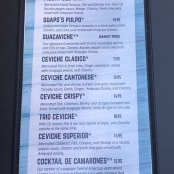 Guapo's Cocina & Bar - Inside of the Ceviche Menu, 05.19.2019. - Mexican Near Me - Washington, DC, District of Columbia