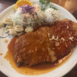 Half original half spicy donkatsu. Half original half spicy donkatsu.