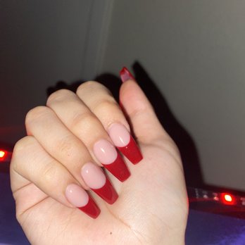 Dazzle Nails & Spa - Red French Tip Acrylics - Nail Salons Near Me - Houston, Texas Dazzle Nails & Spa - Red French Tip Acrylics - Nail Salons Near Me - Houston, Texas