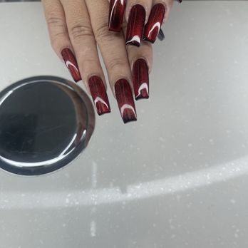 Blu Skye Nails and Spa - Burgundy over black cat eye - Nail Salons Near Me - Anaheim, California Blu Skye Nails and Spa - Burgundy over black cat eye - Nail Salons Near Me - Anaheim, California