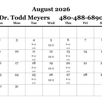 Todd Meyers DC - August Adjusting Hours - Chiropractors Near Me - Cave Creek, Arizona Todd Meyers DC - August Adjusting Hours - Chiropractors Near Me - Cave Creek, Arizona