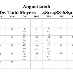 Todd Meyers DC - August Adjusting Hours