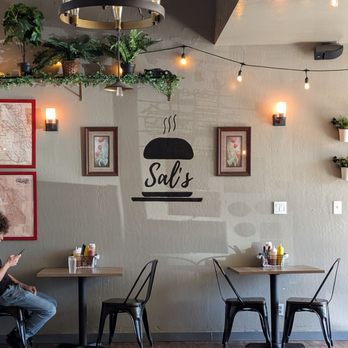 Sal's Burgers - Inside, small and had a barnyard/winery aesthetic - Burgers Near Me - San Mateo, California