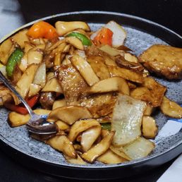 Fish cake and mushroom stir fry