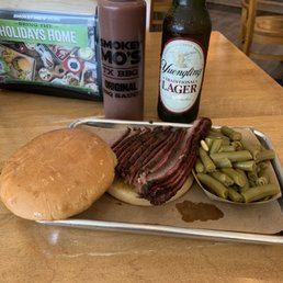 Sandwich combo. Brisket sandwich with green beans. Choice of beverage was the best lager around.