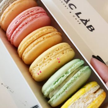 Mac Lab - L to R: earl grey, strawberry, mango, raspberry lemonade, matcha green tea, pina colada (special of the day) - Coffee & Tea Near Me - Duluth, Georgia