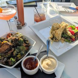 Crispy brussels sprouts and breaded artichokes