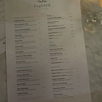 Fogbird - Menu (early access) 1/7/22 - Cocktail Bars Near Me - San Mateo, California