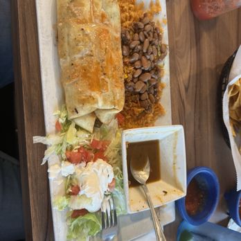Casa Jalisco - Chimi Fajitas with charro beans (I had already spooned my beans into the rice) - Mexican Near Me - Ellsworth, Maine Casa Jalisco - Chimi Fajitas with charro beans (I had already spooned my beans into the rice) - Mexican Near Me - Ellsworth, Maine