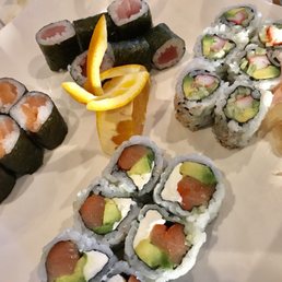 Salmon, tuna, California, and Philadelphia roll.