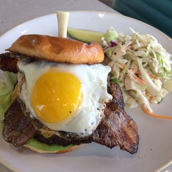 Grille 254 - Bacon and egg cheeseburger with coleslaw - American Near Me - San Antonio, Texas