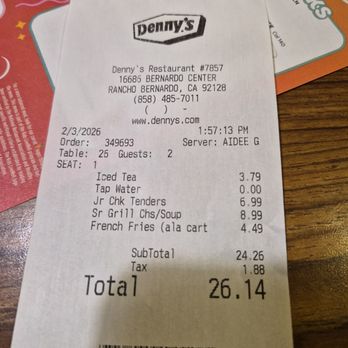 Denny's - I'm surprised they don't charge for tap water - Diners Near Me - San Diego, California Denny's - I'm surprised they don't charge for tap water - Diners Near Me - San Diego, California