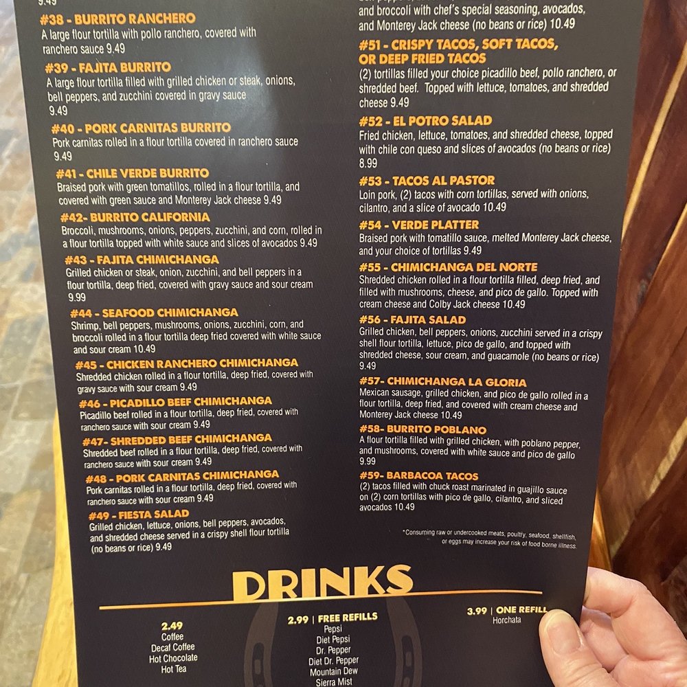El Potro - Back of lunch menu. - Mexican Near Me - Lee's Summit, Missouri El Potro - Back of lunch menu. - Mexican Near Me - Lee's Summit, Missouri