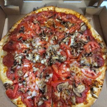 Crust Pizza Co. - Kingwood Docks - Pepperoni Supreme with mushrooms and black olives. - Pizza Near Me - Kingwood, Texas