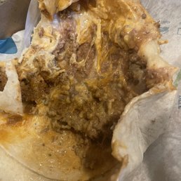 a bite was taken out of the side or it was squished up in somebody's hand This is supposed to be a five Beefy 5-Layer Burrito a bite was taken out of the side or it was squished up in somebody's hand This is supposed to be a five Beefy 5-Layer Burrito