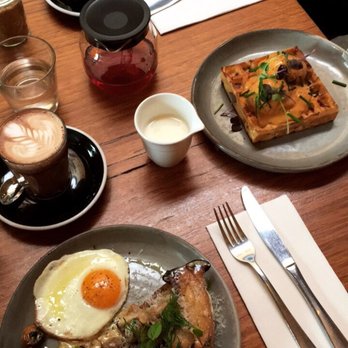 Seven Seeds - Roasted mushrooms on toast, eggs ben on waffle - Coffee & Tea Near Me - Carlton, VIC Seven Seeds - Roasted mushrooms on toast, eggs ben on waffle - Coffee & Tea Near Me - Carlton, VIC