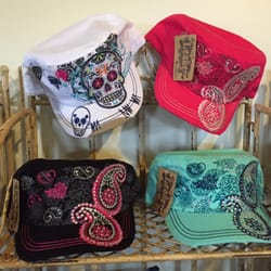 Gretchen's Hair Studio & Treasure Trove - Embellished caps with adjustable back. $15
