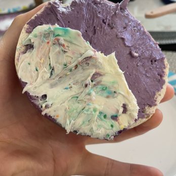 House of Bagels - Ube Cream Cheese (and another cream cheese from elsewhere). Look at that purple! - Bagels Near Me - Colma, California House of Bagels - Ube Cream Cheese (and another cream cheese from elsewhere). Look at that purple! - Bagels Near Me - Colma, California