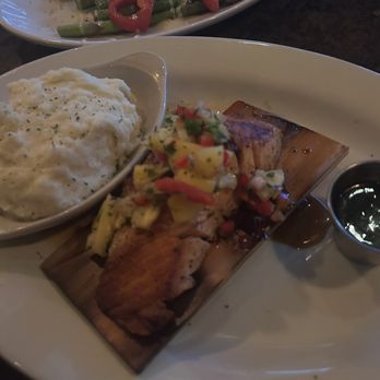 FD's Grillhouse - Cedar Plank Salmon with. Pineapple salsa and maple glaze... yes it's as good as it sounds - American Near Me - Springfield, Missouri FD's Grillhouse - Cedar Plank Salmon with. Pineapple salsa and maple glaze... yes it's as good as it sounds - American Near Me - Springfield, Missouri