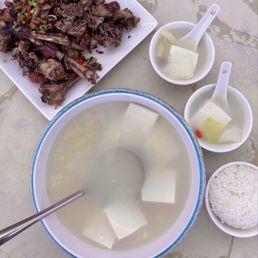 Salt & Pepper Crispy Duck Bone 椒盐鸭架 ($12) + Tofu & Cabbage Duck Bone Soup 豆腐白菜鸭汤 ($12)