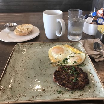 First Watch - English muffin, over easy eggs and chicken sausage...missing pancake at first delivery - Breakfast & Brunch Near Me - San Antonio, Texas