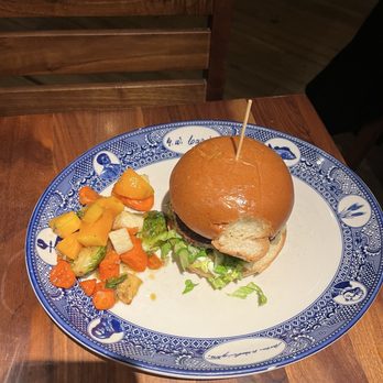 Founding Farmers DC - Goat Cheese Burger with Roasted Vegetable - American Near Me - Washington, DC, District of Columbia
