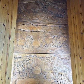 Timberline Lodge - Oregon trail carved wooden frieze - Ski Resorts Near Me - Government Camp, Oregon
