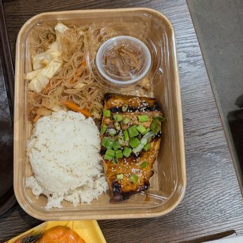 Grill City - Glazed salmon with pancit and rice. - Food Court Near Me - Sugar Land, Texas Grill City - Glazed salmon with pancit and rice. - Food Court Near Me - Sugar Land, Texas