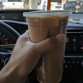 Bodhi Leaf Coffee Traders - 32 oz lavender cold brew with a splash of oatmilk - Coffee & Tea Near Me - Orange, California
