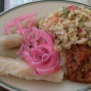 El Casero Restaurant - Cod fish salad, eggplant sauce, cooked green bananas and cassava, and onions. - Dominican Near Me - York, Pennsylvania El Casero Restaurant - Cod fish salad, eggplant sauce, cooked green bananas and cassava, and onions. - Dominican Near Me - York, Pennsylvania