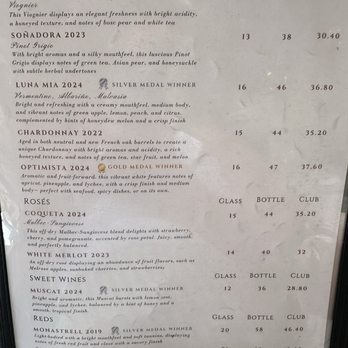 Altisima Winery - Wine list. Luna Mia was great. - Wineries Near Me - Temecula, California